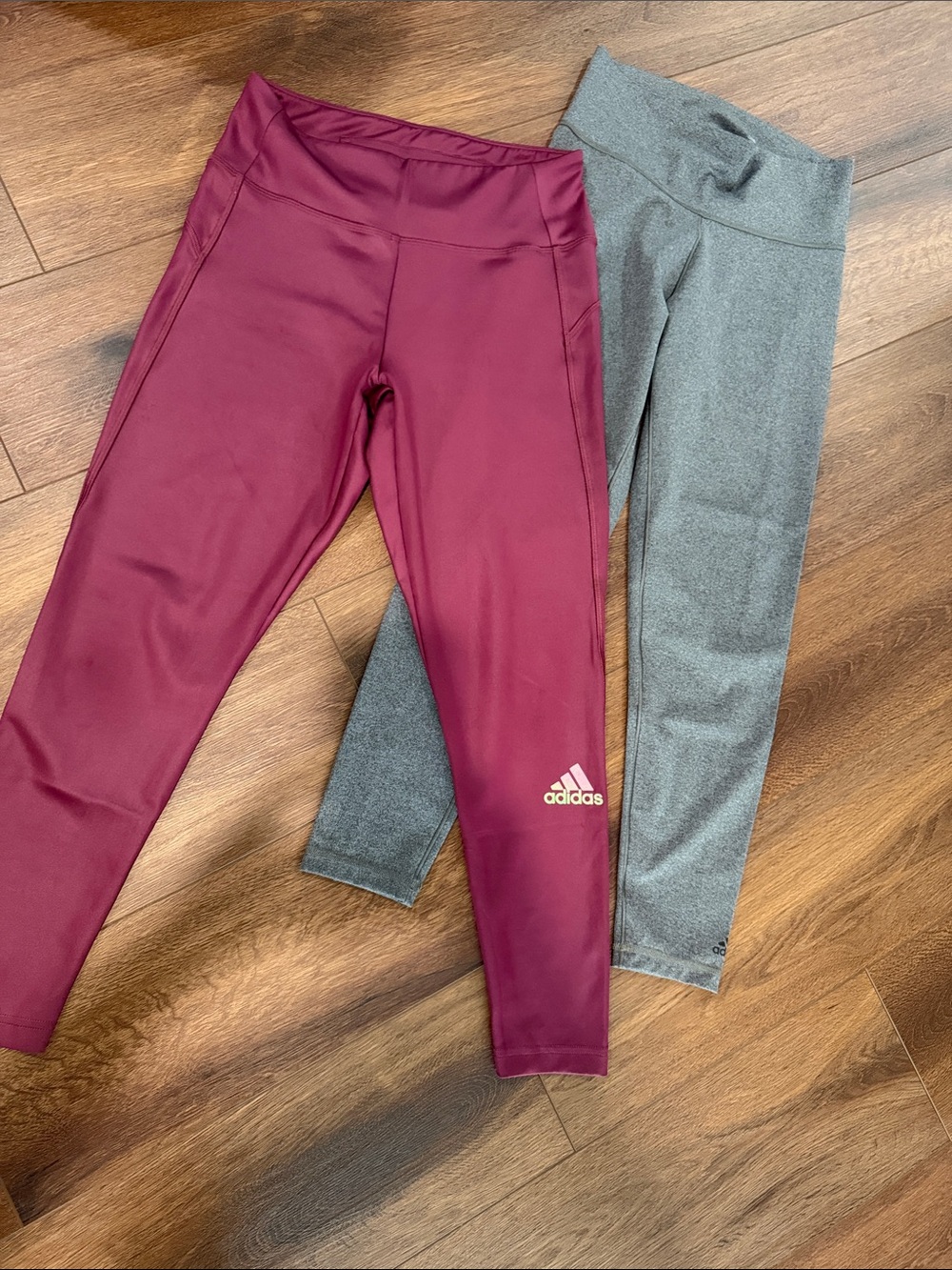 Bundle of 2 adidas Burgundy and Gray Leggings (M)